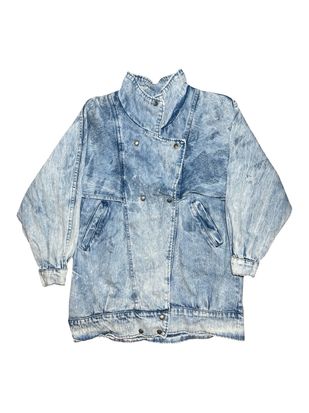Vintage 80’s Bebe Furrrina Acid Wash Denim Jacket Oversized Batwing Blue Medium